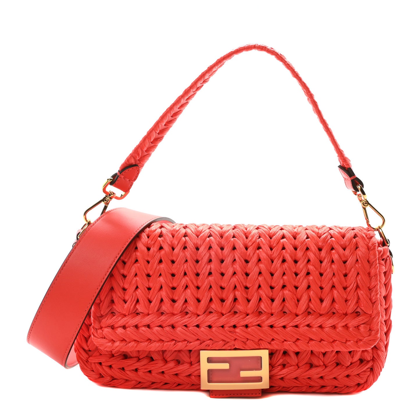 Paglia Vitello Grace FF Woven Baguette Lava