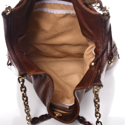 Jimmy Choo Python Calfskin Fringe Tatum Shopper Tote Brown 6 of 11