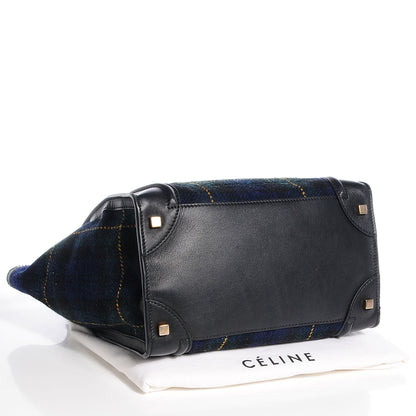 Celine Smooth Calfskin Tweed Tartan Mini Luggage Midnight 4 of 9