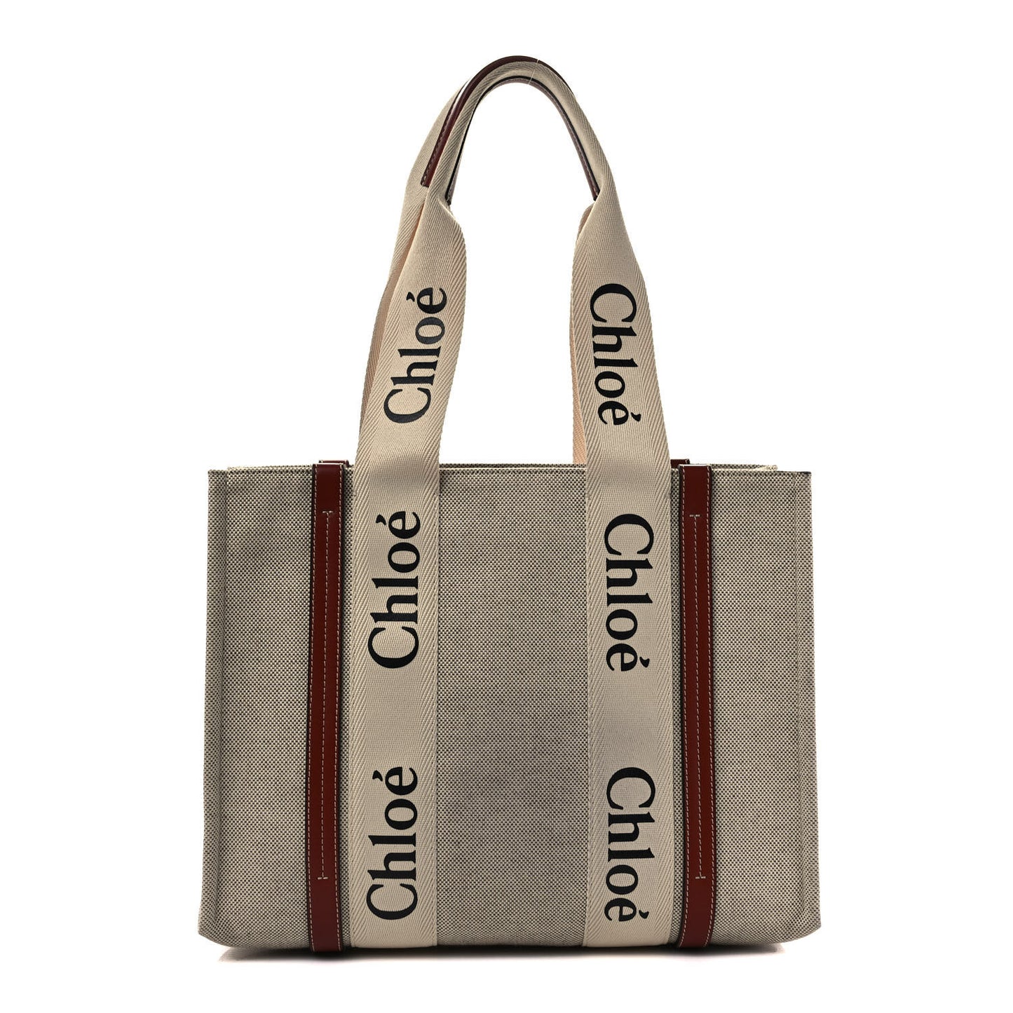 Cotton Calfskin Medium Woody Ribbon Tote White Brown