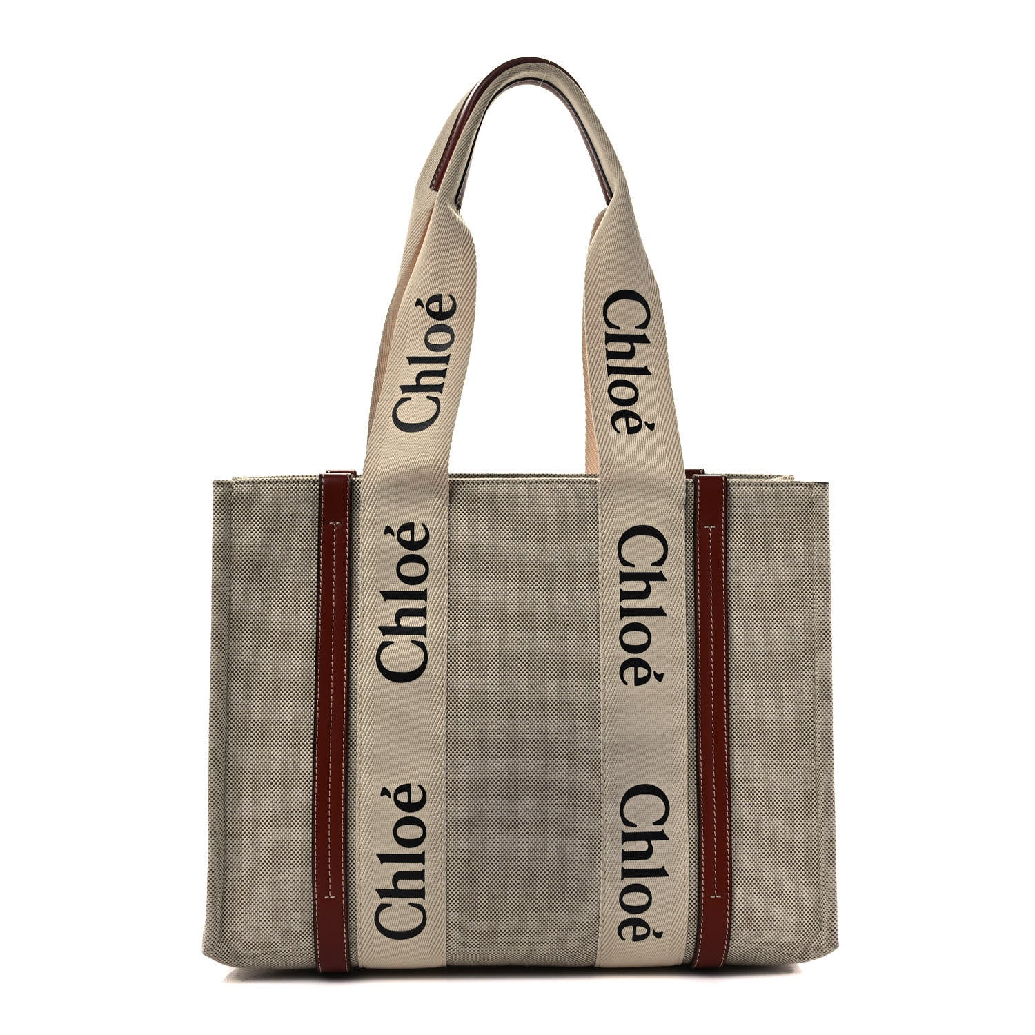 Chloe Cotton Calfskin Medium Woody Ribbon Tote White Brown 1 of 8