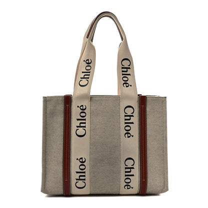 Chloe Cotton Calfskin Medium Woody Ribbon Tote White Brown 1 of 8