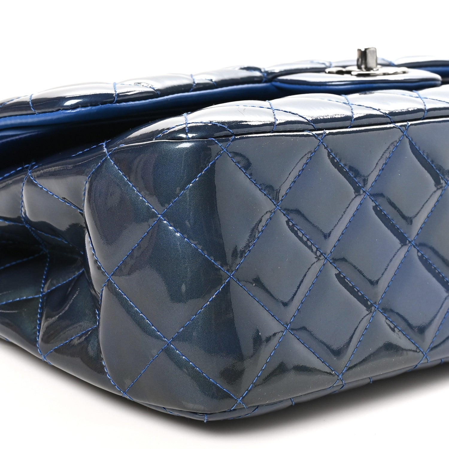 Chanel Patent Calfskin Quilted Jumbo Double Flap Blue 9 of 10