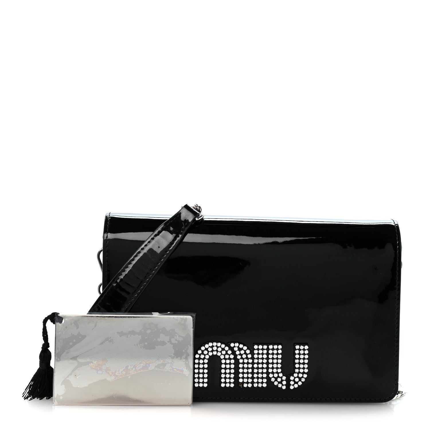 Miu Miu Vernice Crystal Wallet On Chain Black 2 of 13