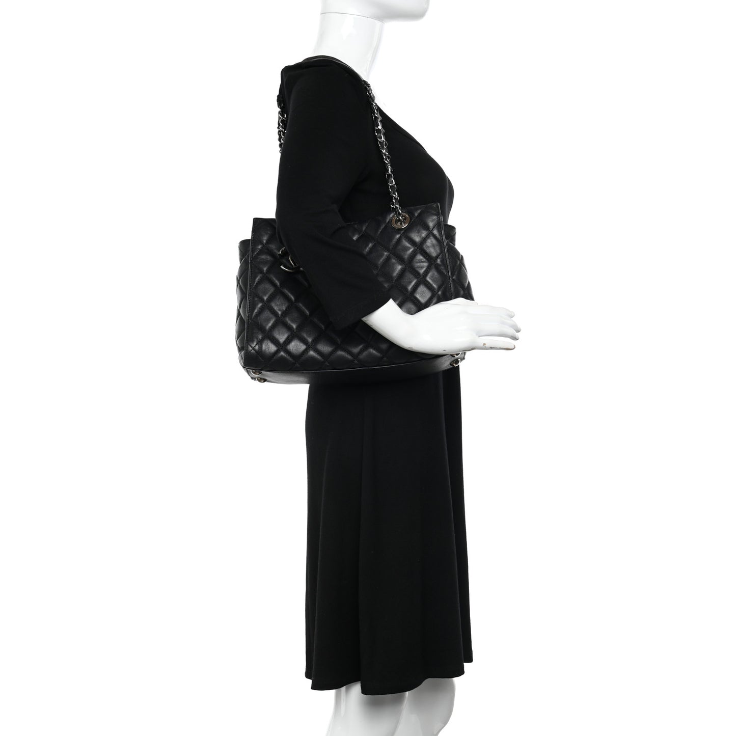 Calfskin Quilted Small Chic and Soft Shopping Tote Black
