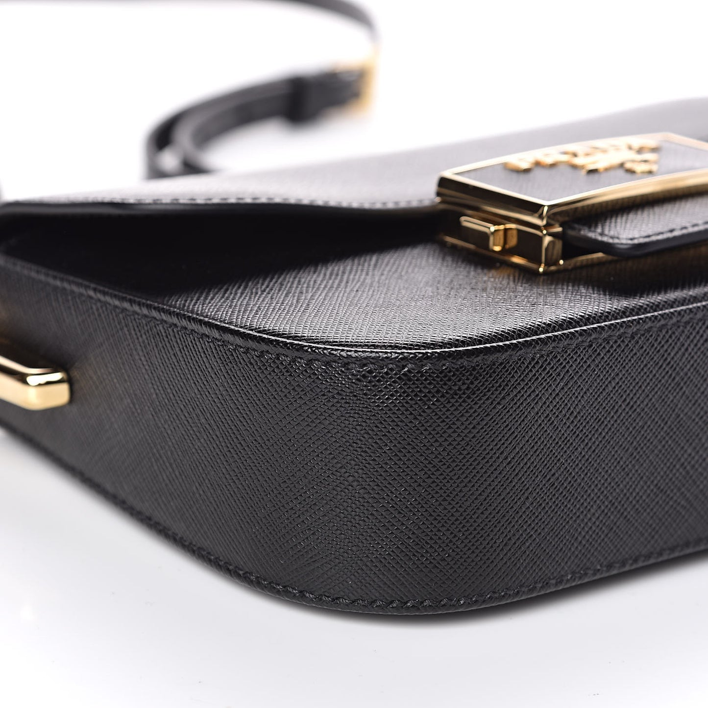 Saffiano Lux Embleme Flap Shoulder Bag Black