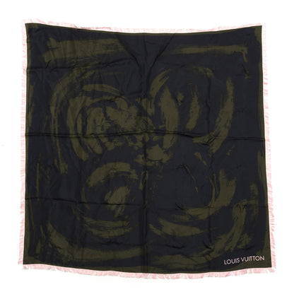 Louis Vuitton Silk Arty Flower Scarf Green Pink 1 of 3