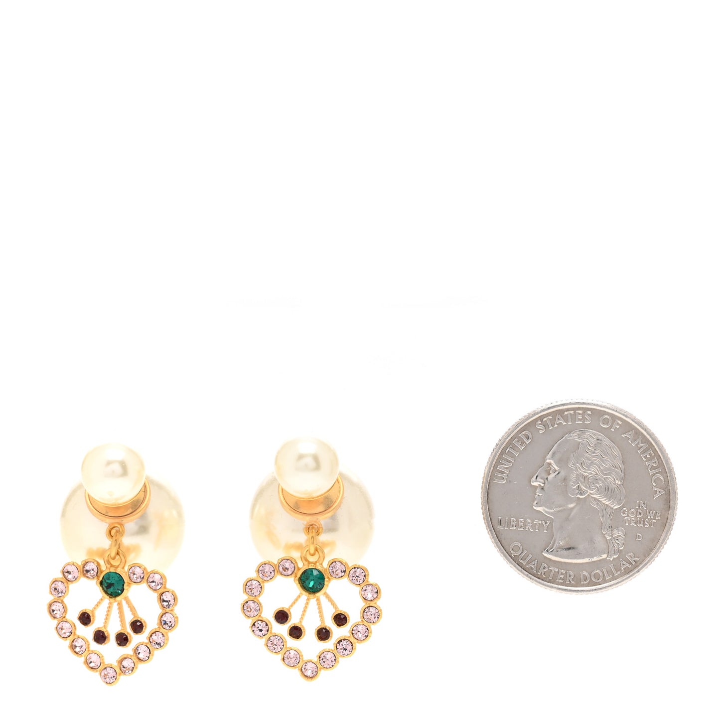 Pearl Crystal Heart Tribal Earrings Gold Multicolor