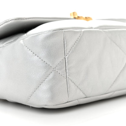 Chanel Metallic Goatskin Quilted Medium Chanel 19 Flap Silver 9 of 10