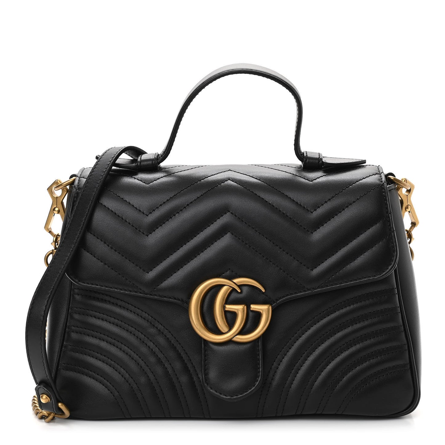 Calfskin Matelasse Small GG Marmont Top Handle Shoulder Bag Black