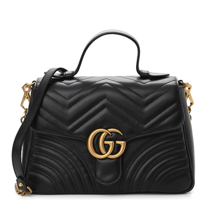 Gucci Calfskin Matelasse Small GG Marmont Top Handle Shoulder Bag Black 1 of 10