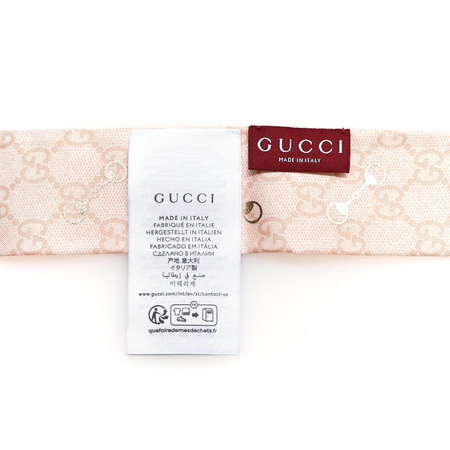 Silk Twill GG Monogram Gold Horsebity Neck Bow Scarf Pink