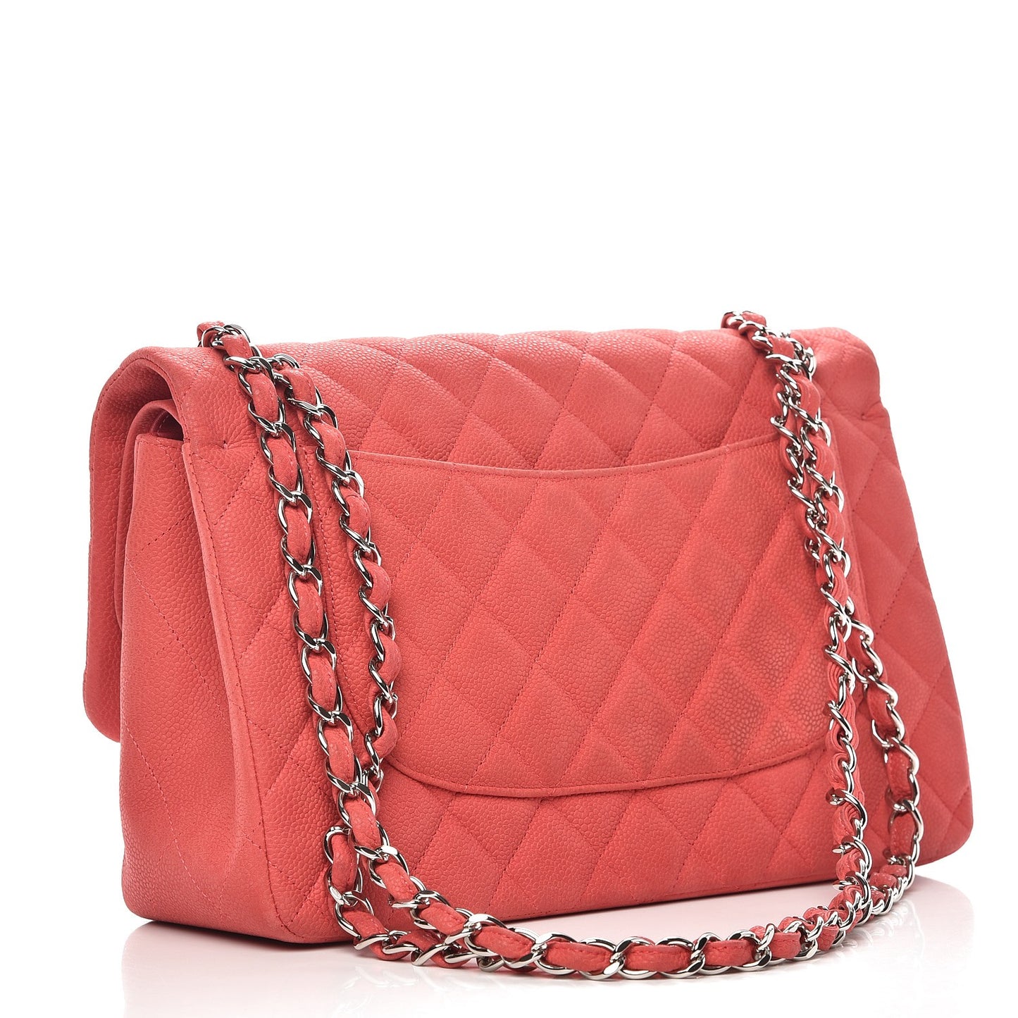 Iridescent Caviar Quilted Jumbo Double Flap Coral