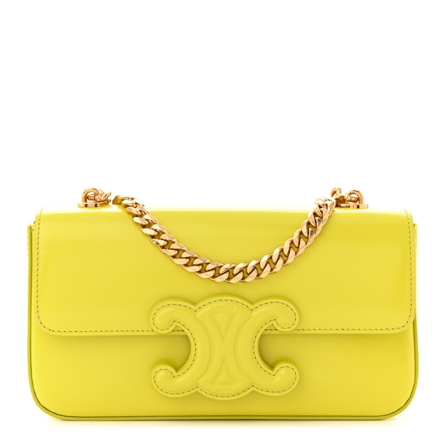 Shiny Calfskin Cuir Triomphe Chain Shoulder Bag Anis