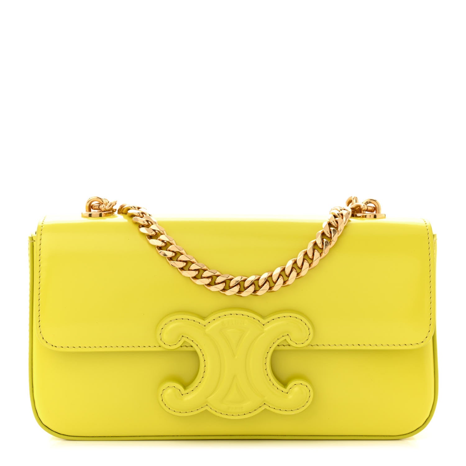Celine Shiny Calfskin Cuir Triomphe Chain Shoulder Bag Anis 1 of 13