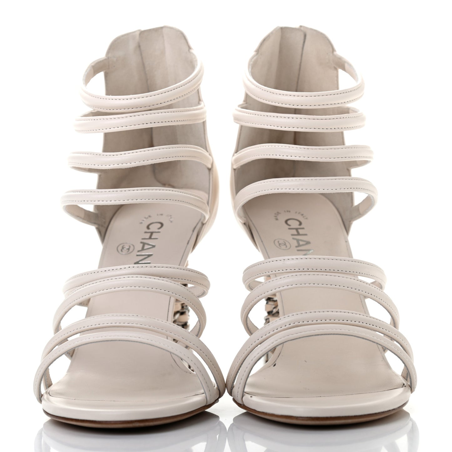 Calfskin CC Chain Sandals 39.5 White