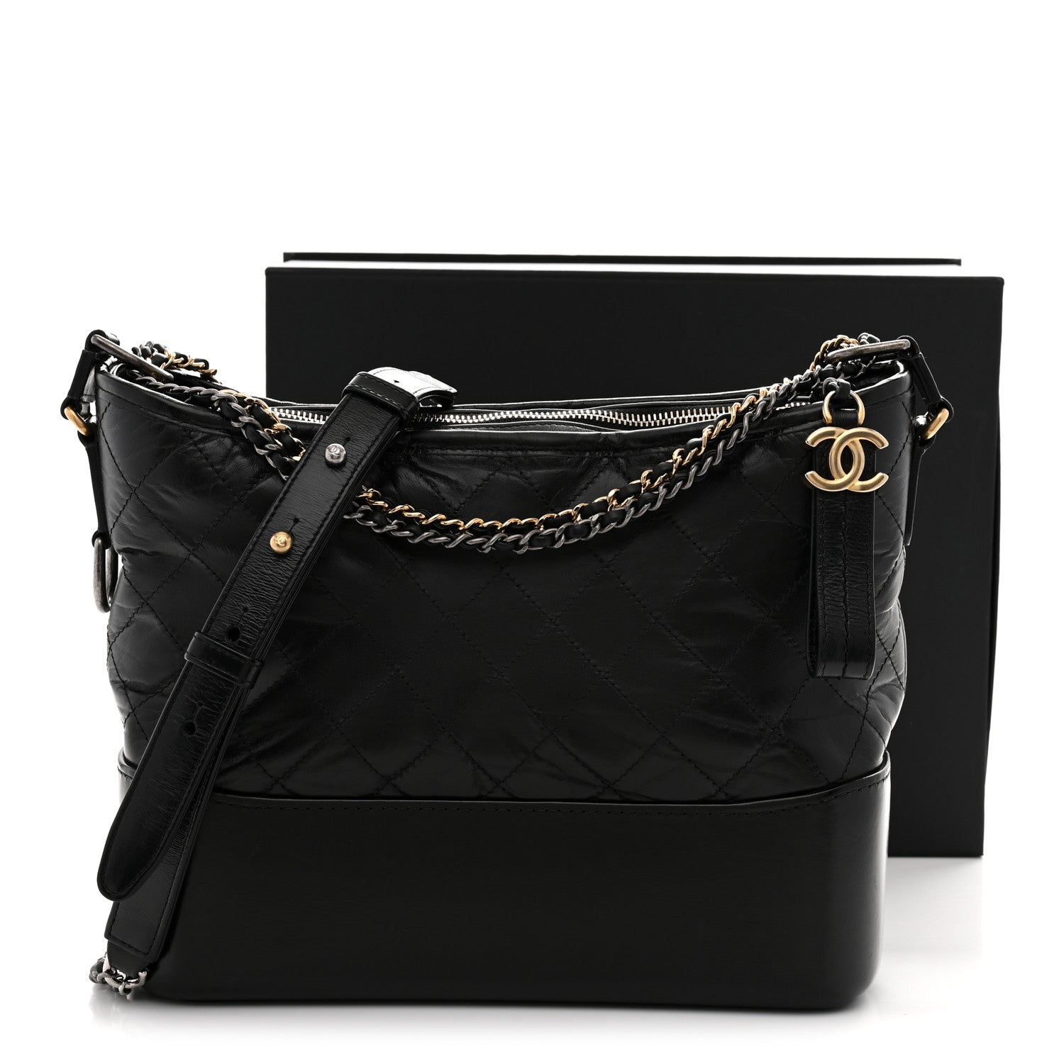 Chanel Aged Calfskin Quilted Medium Gabrielle Hobo Black 12 of 12
