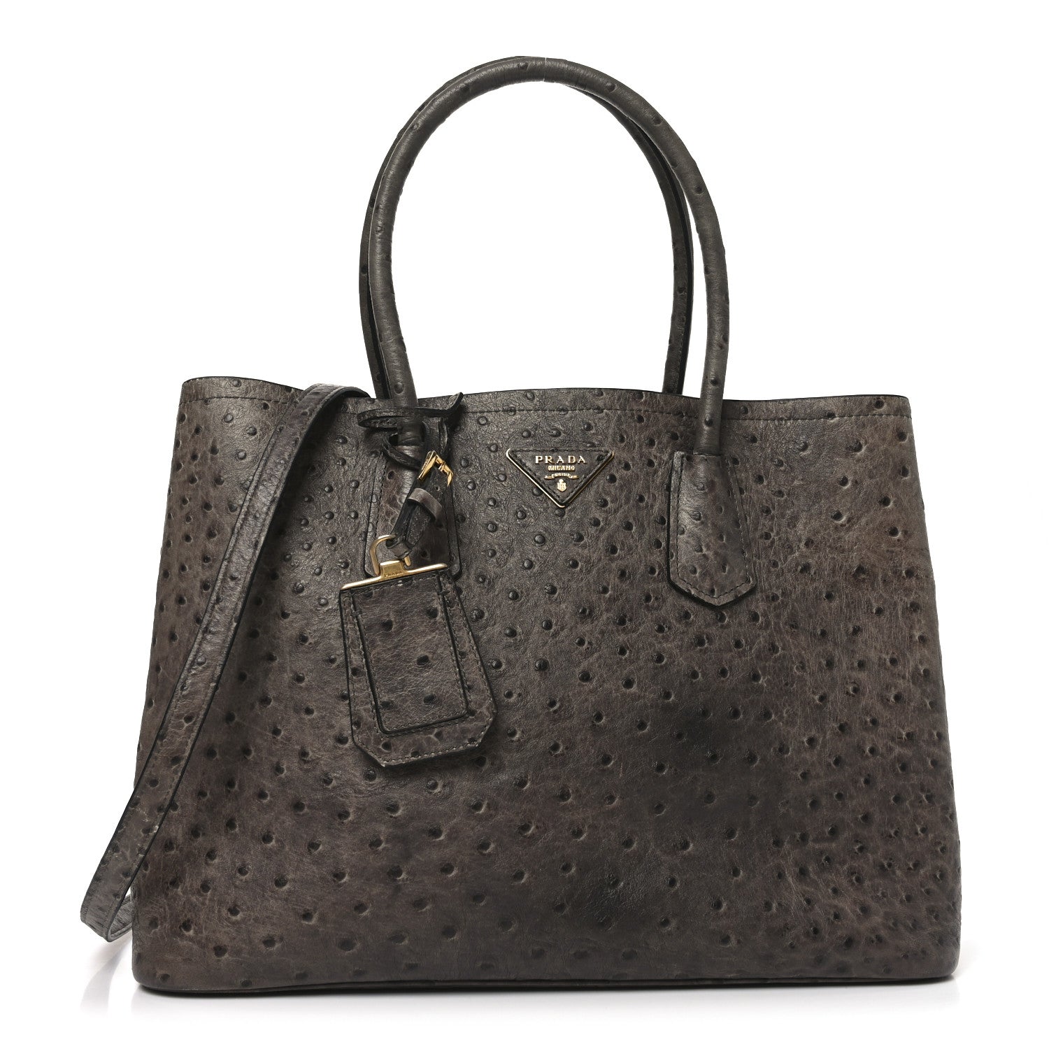 Prada Ostrich Double Bag Grey 1 of 9