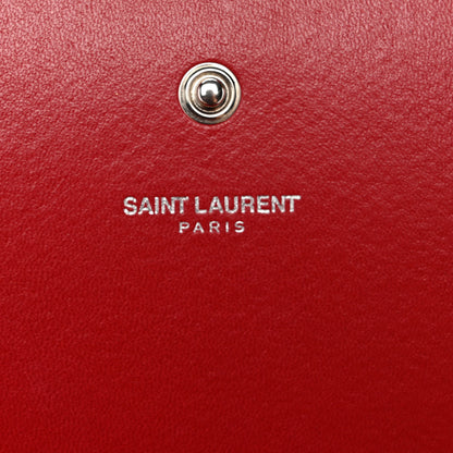Saint Laurent Calfskin Crocodile Embossed Monogram Chain Wallet New Red 6 of 11