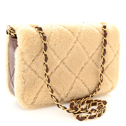 Chanel Shearling Lambskin Quilted Furry Coco Flap Beige Dark Brown 4 of 21