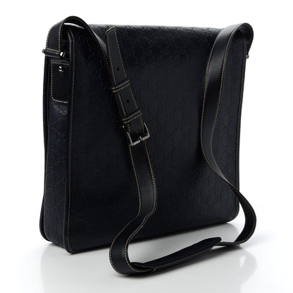 Gucci Guccissima Large Flap Messenger Bag Navy 3 of 10