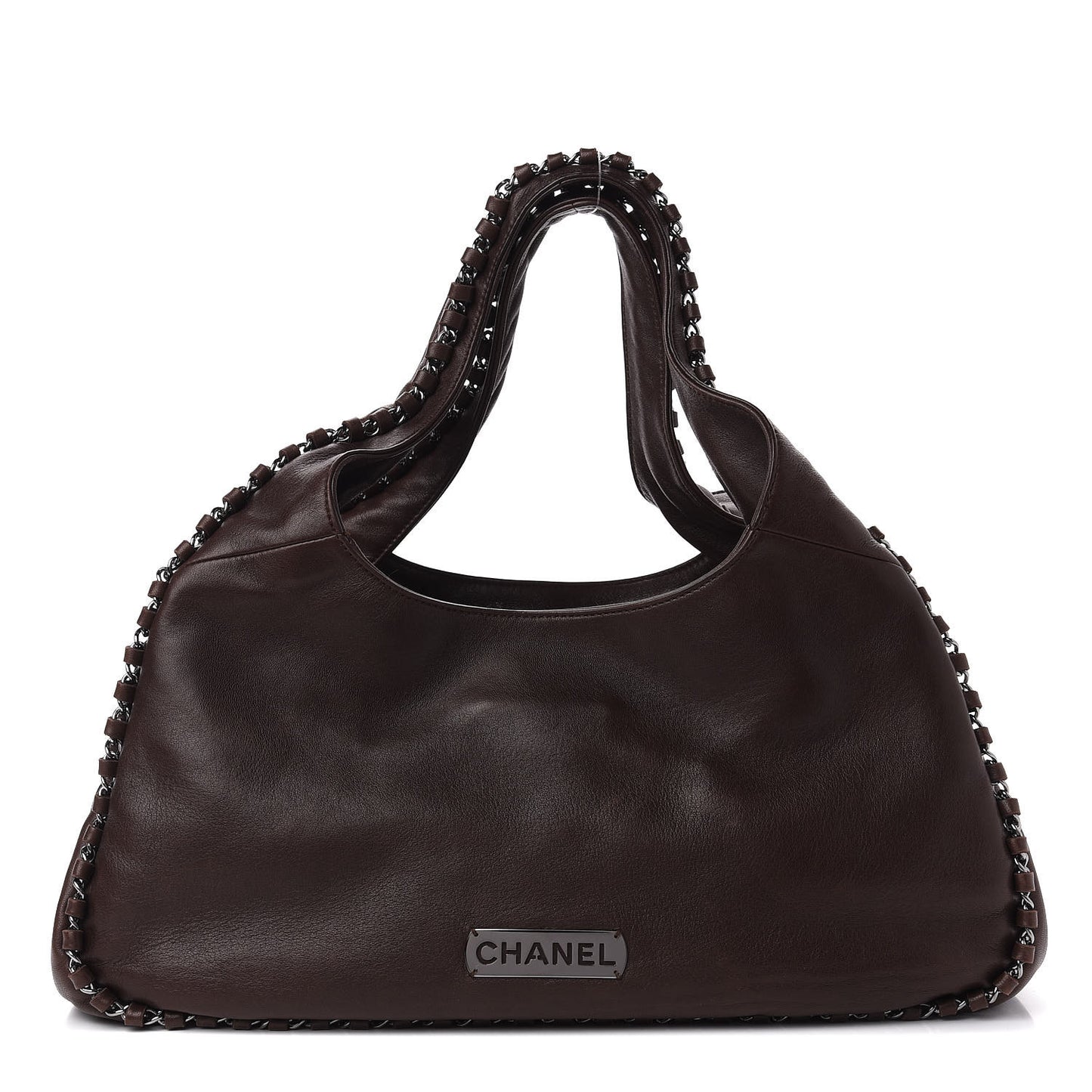 Calfskin Chain Hobo Brown