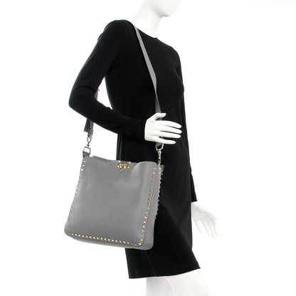 Valentino Garavani Pebbled Calfskin Large Rockstud Flip-Lock Messenger Bag Grey 2 of 14
