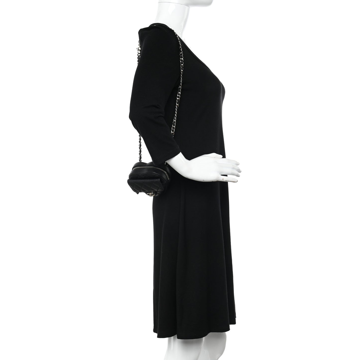 Lambskin Quilted CC In Love Heart Waist Belt Bag With Chain Black