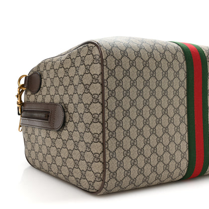 Gucci GG Supreme Monogram Textured Dollar Calfskin Web Medium Savoy Duffle Bag Beige Dark Brown 8 of 9