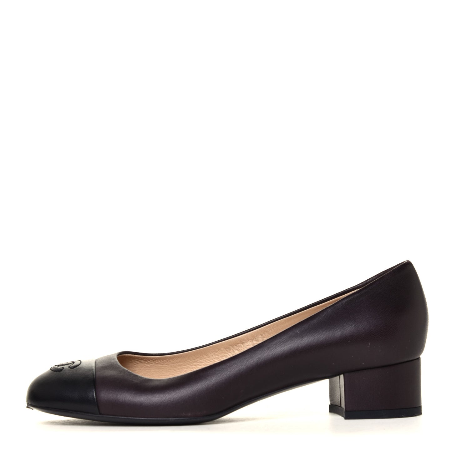 Lambskin CC Cap Toe Pumps 38 Dark Brown Black