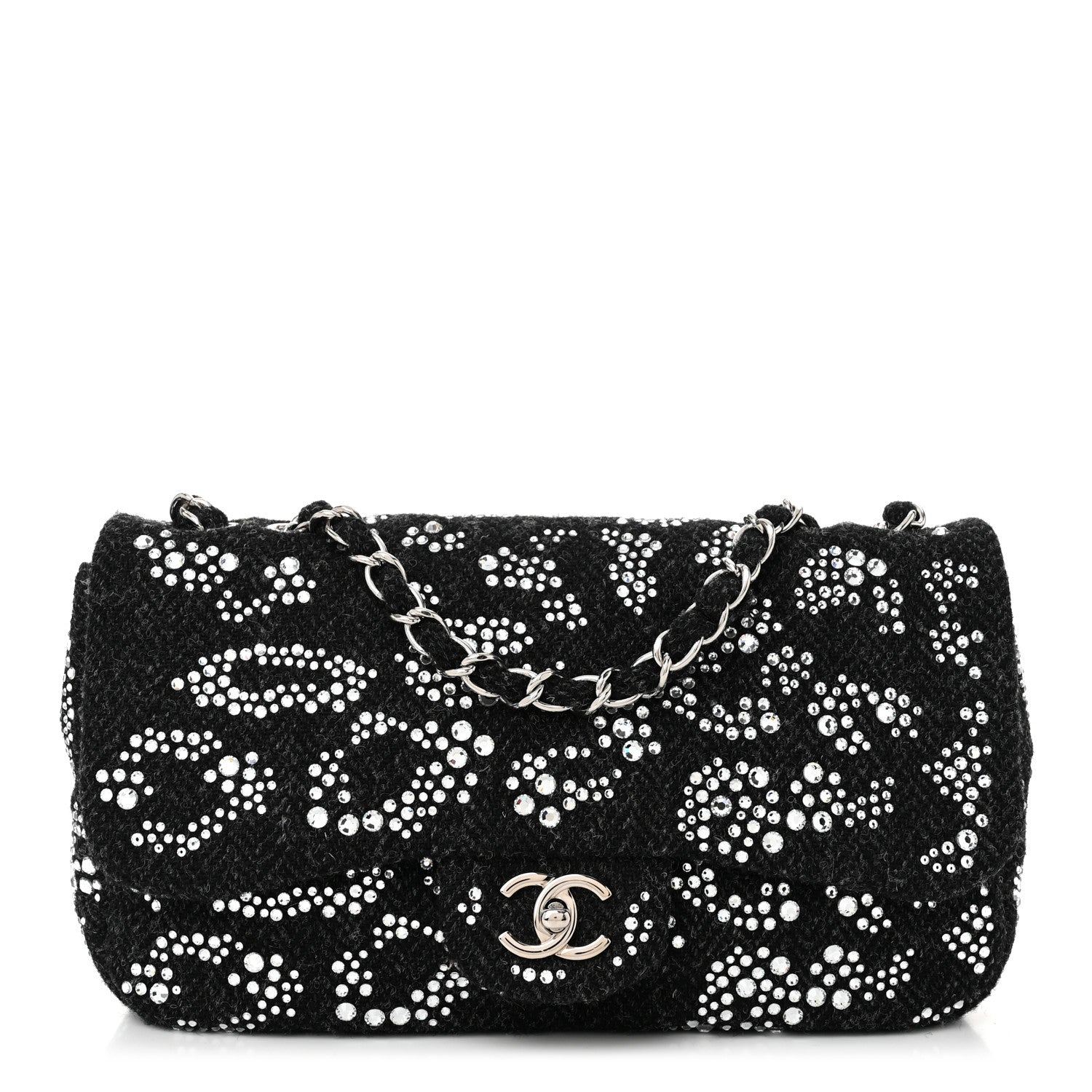 Chanel Tweed Swarovski Crystal Leopard Jumbo Flap  Black 1 of 10