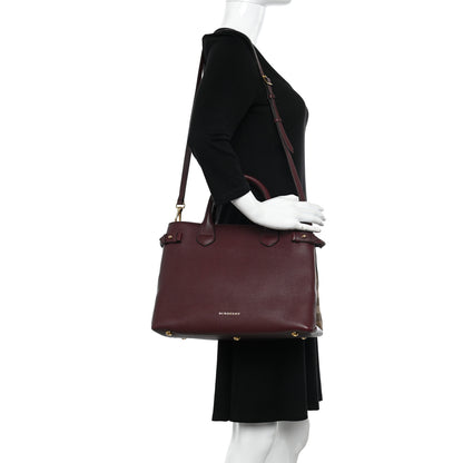 Burberry Grainy Calfskin House Check Medium Banner Tote Mahogany Red 2 of 17