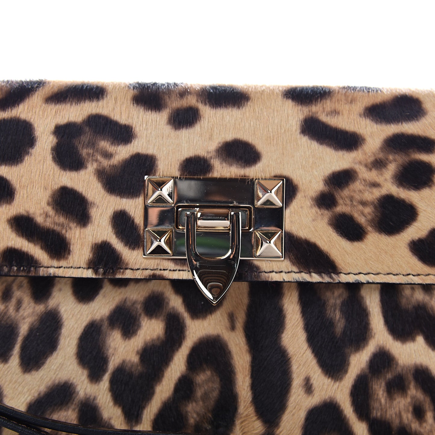 Calf Hair Leopard Print Rockstud Wristlet
