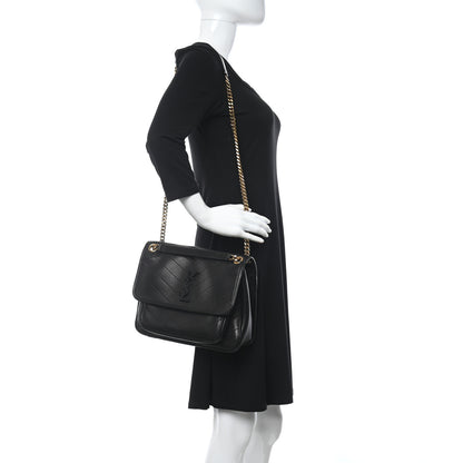 Saint Laurent Lambskin Matelasse Monogram Medium Niki Chain Satchel Black 2 of 12