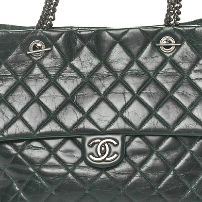 Chanel Glazed Calfskin Quilted Duo Color Large Tote Dark Green 8 of 10