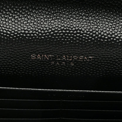 Saint Laurent Grain De Poudre Matelasse Chevron Monogram Monochrome Chain Wallet Black 6 of 8