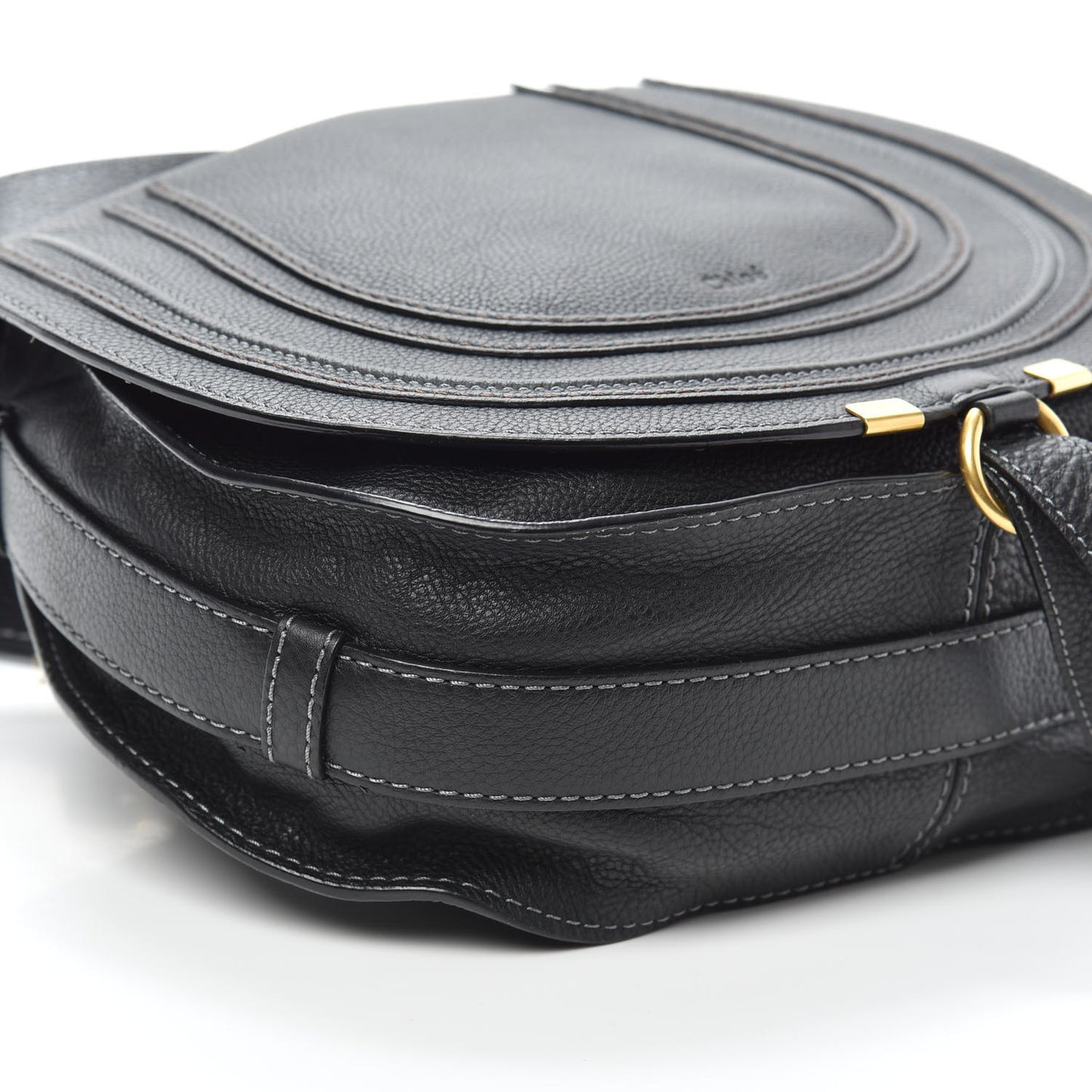 Calfskin Medium Marcie Round Crossbody Bag Black