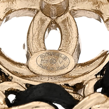 Chanel Crystal Lambskin Chain CC Stud Earrings Black Gold 4 of 5