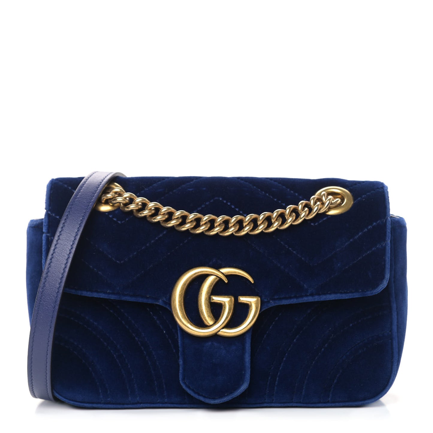 Velvet Matelasse Mini GG Marmont Shoulder Bag Cobalt Blue