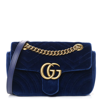 Gucci Velvet Matelasse Mini GG Marmont Shoulder Bag Cobalt Blue 1 of 9