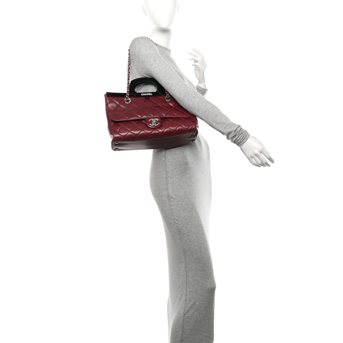 Glazed Calfskin Quilted Small CC Delivery Tote Burgundy