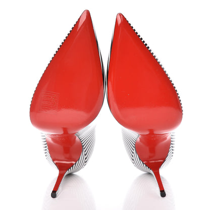 Christian Louboutin Patent Stripes Decollete 554 100 Pumps 39.5 Black White 5 of 11