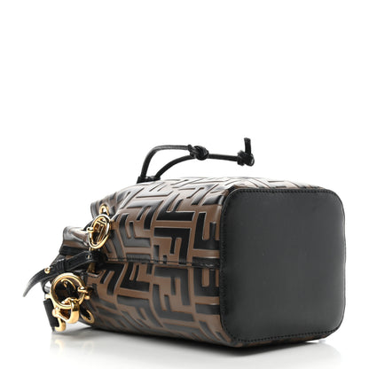 Fendi Vitello Liberty F is Fendi Bi-Color FF 1974 Embossed Mini Mon Tresor Bucket Bag Maya Black 3 of 8