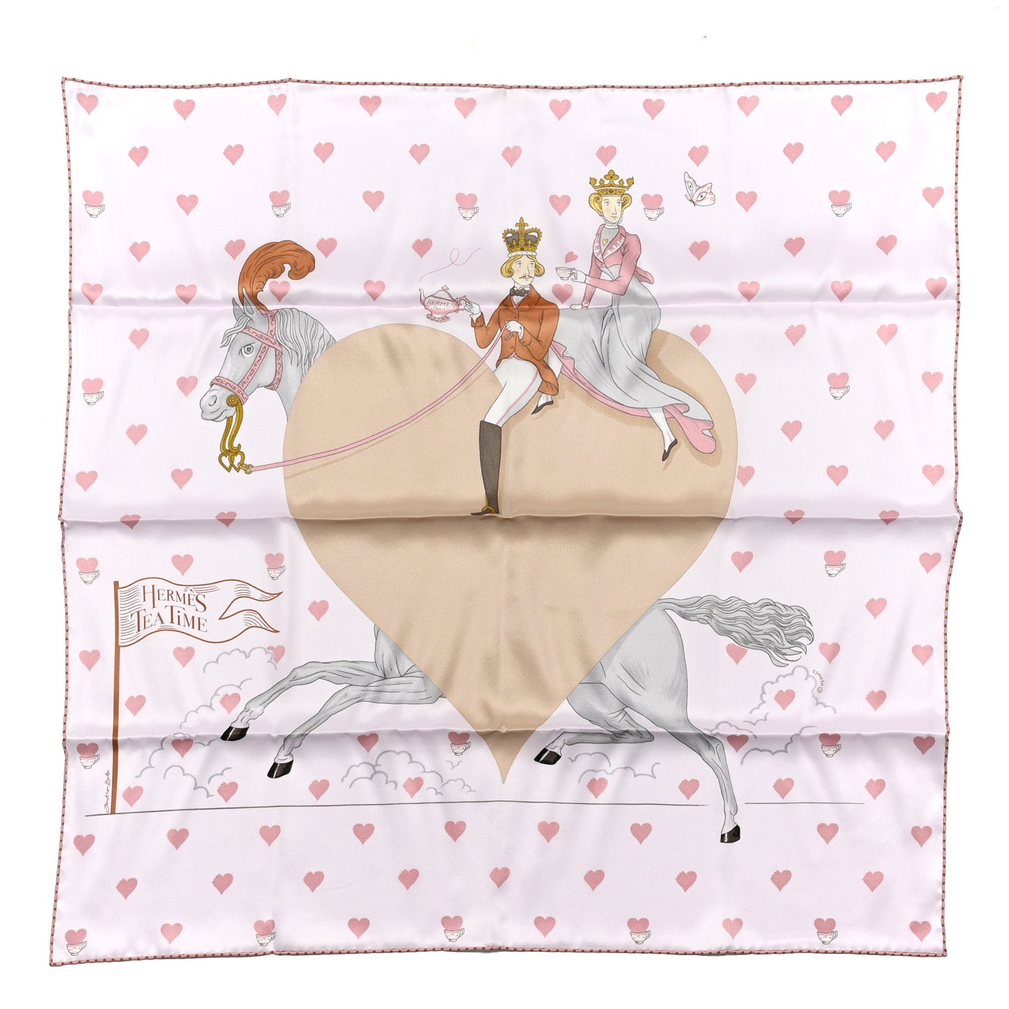 Silk Hermes Tea Time Scarf 70 Rose Pale Beige