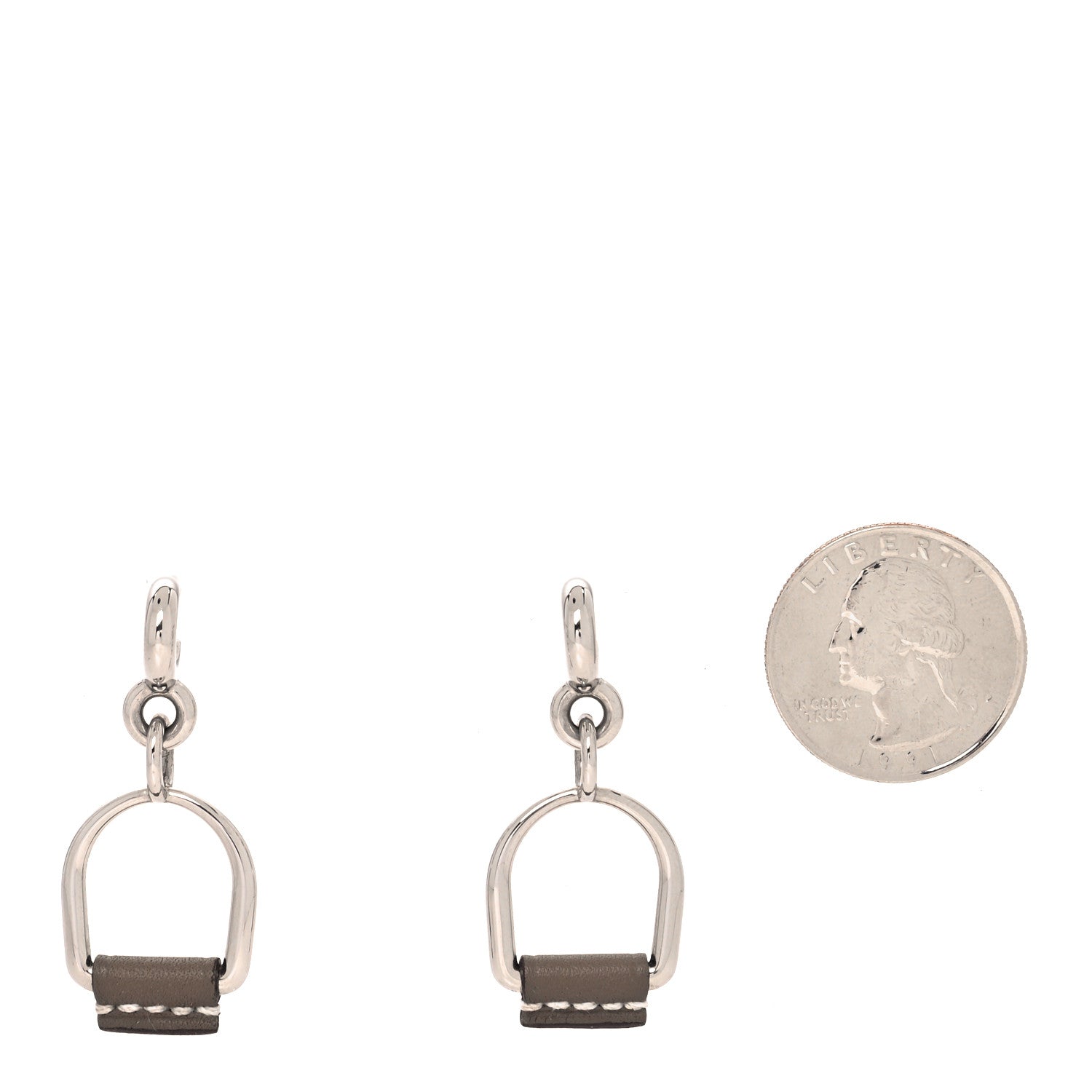 Hermes Palladium Swift Small Heritage Equestre Etrier Earrings Etoupe 2 of 5