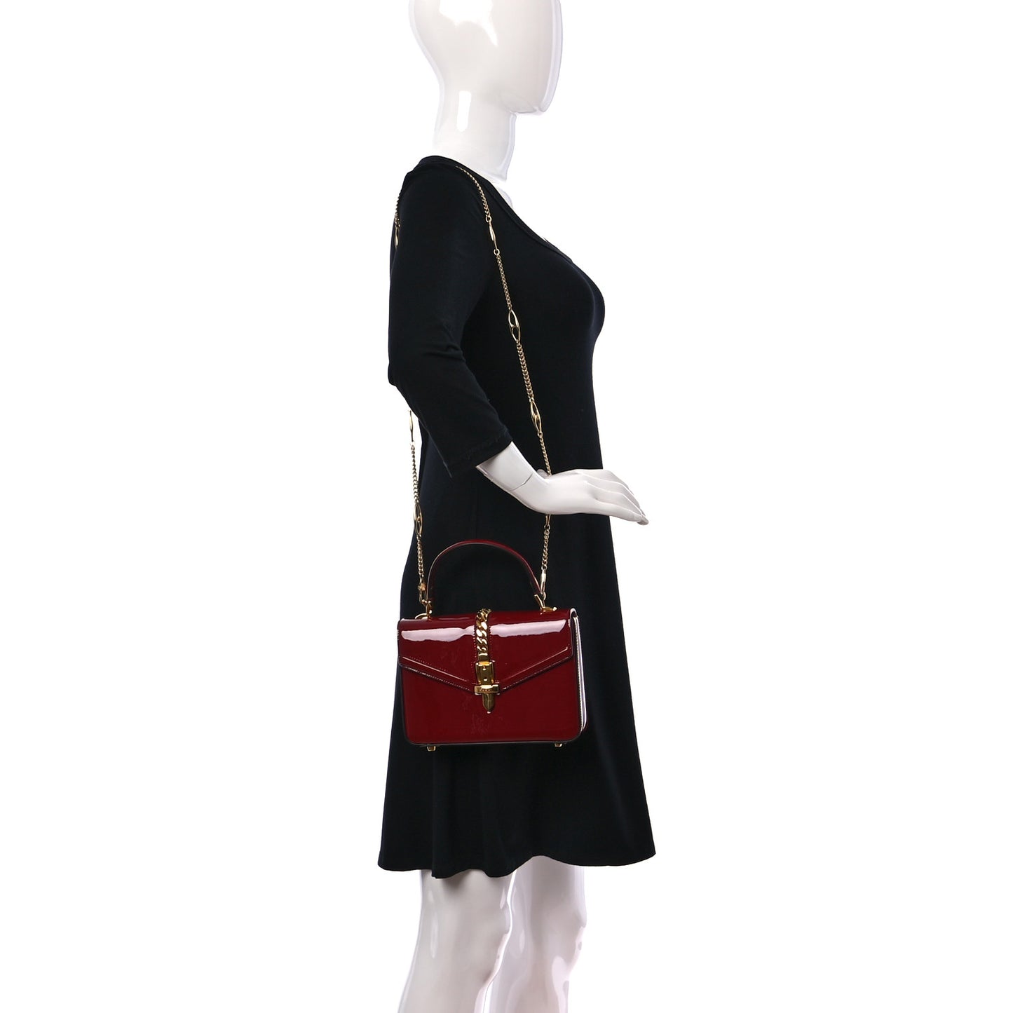 Mousse Top Patent Mini Sylvie 1969 Top Handle Bag New Cherry Red
