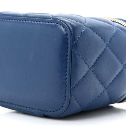 Chanel Lambskin Quilted Pearl Crush Mini Vanity Case With Chain Blue 9 of 11