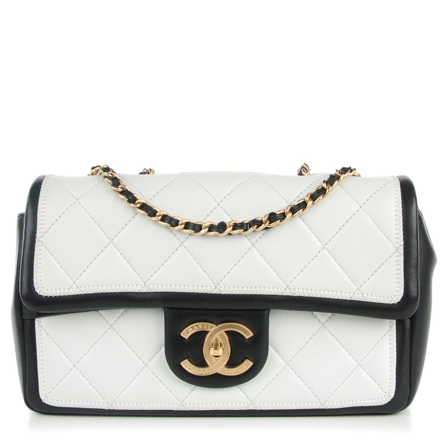 Lambskin Quilted Small Graphic Flap White Black
