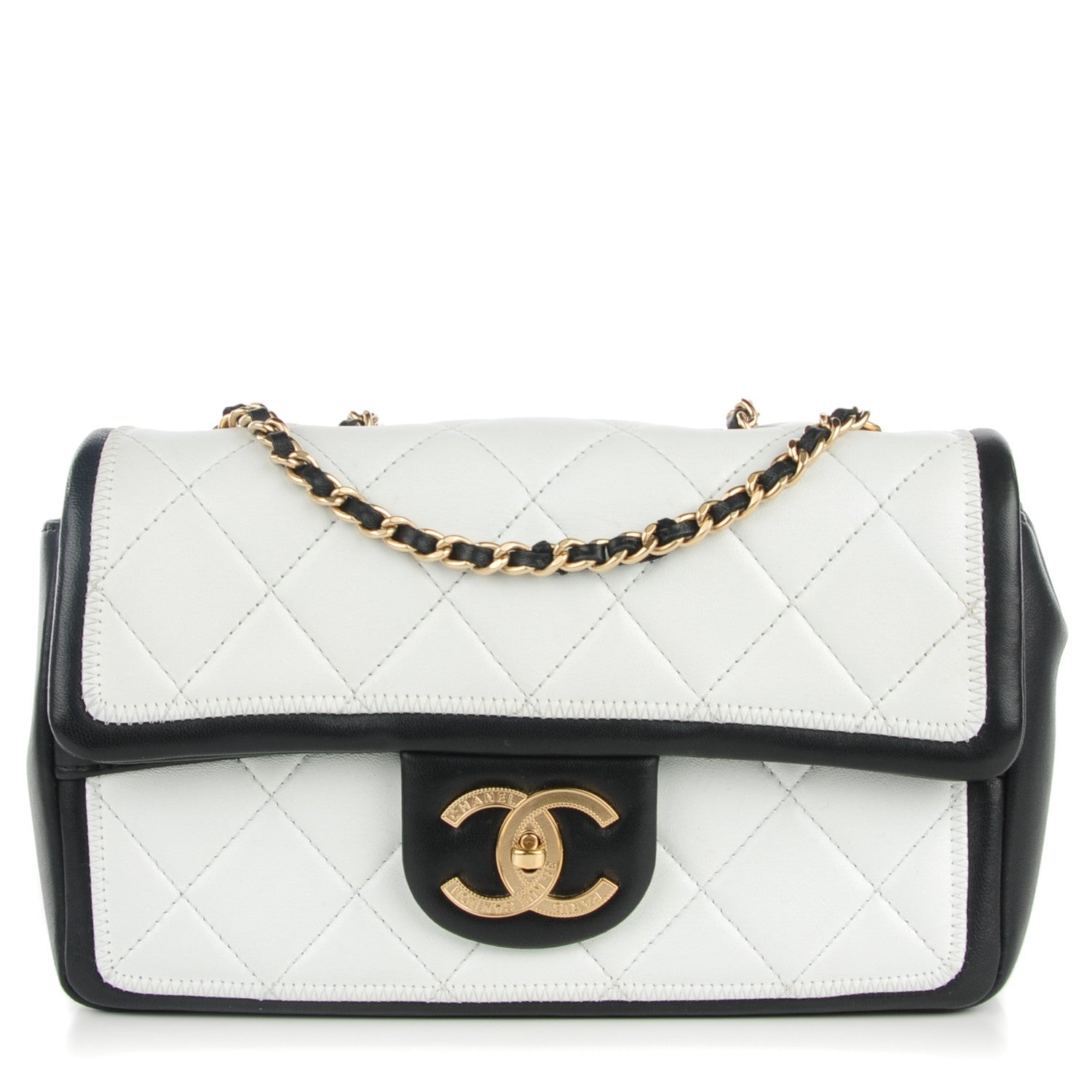 Chanel Lambskin Quilted Small Graphic Flap White Black 1 of 9