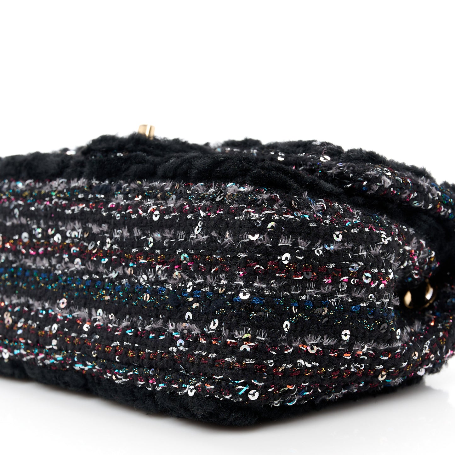 Shearling Sheepskin Tweed Quilted Single Flap Black